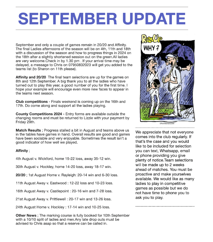 September News Essex County Bowling Club